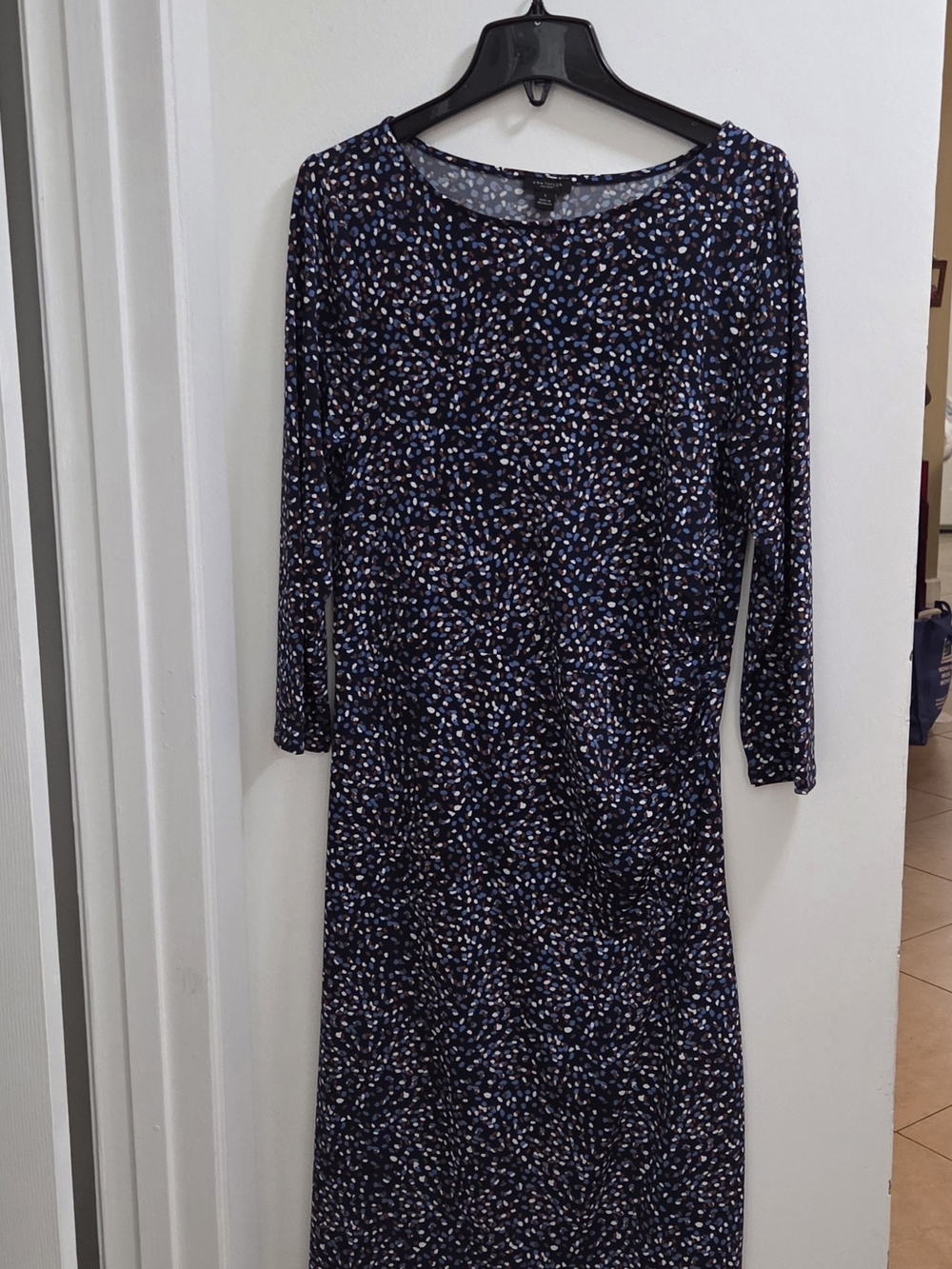 Ann Taylor Women's Navy Printed Long Sleeve Dress, L
